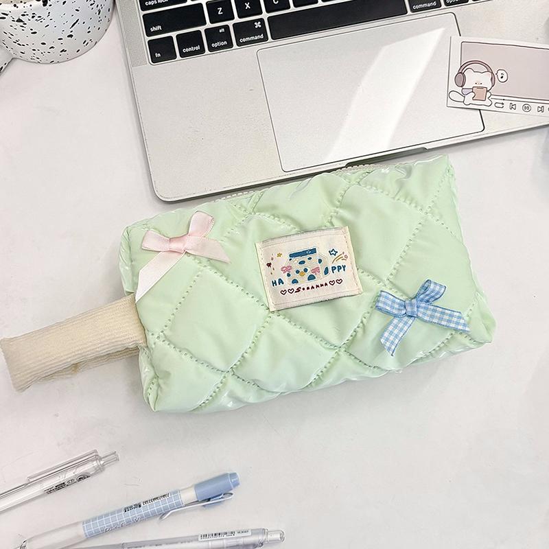 

Сумка-тоут Ins Bow, портативная, женская, косметичка, пенал для девочек-студенток, чехол для хранения, кошелек, стеганая клетчатая женская косметичка зелёный