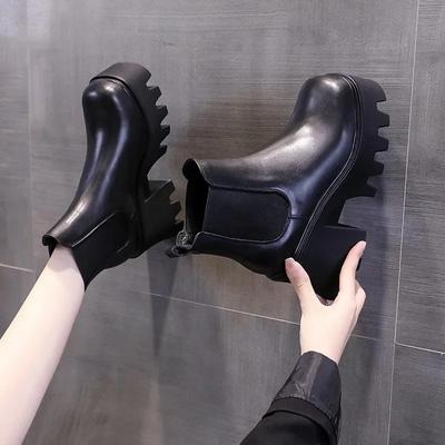 Winter Slip-on Modern Boots Ankle Square Toe 2024 High Quality Ladies Shoes High Heel Solid Platform Novelty Women's Boots