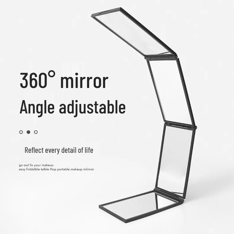 Portable Multi-Angle Three-Fold Makeup Mirror with Telescopic Stand
