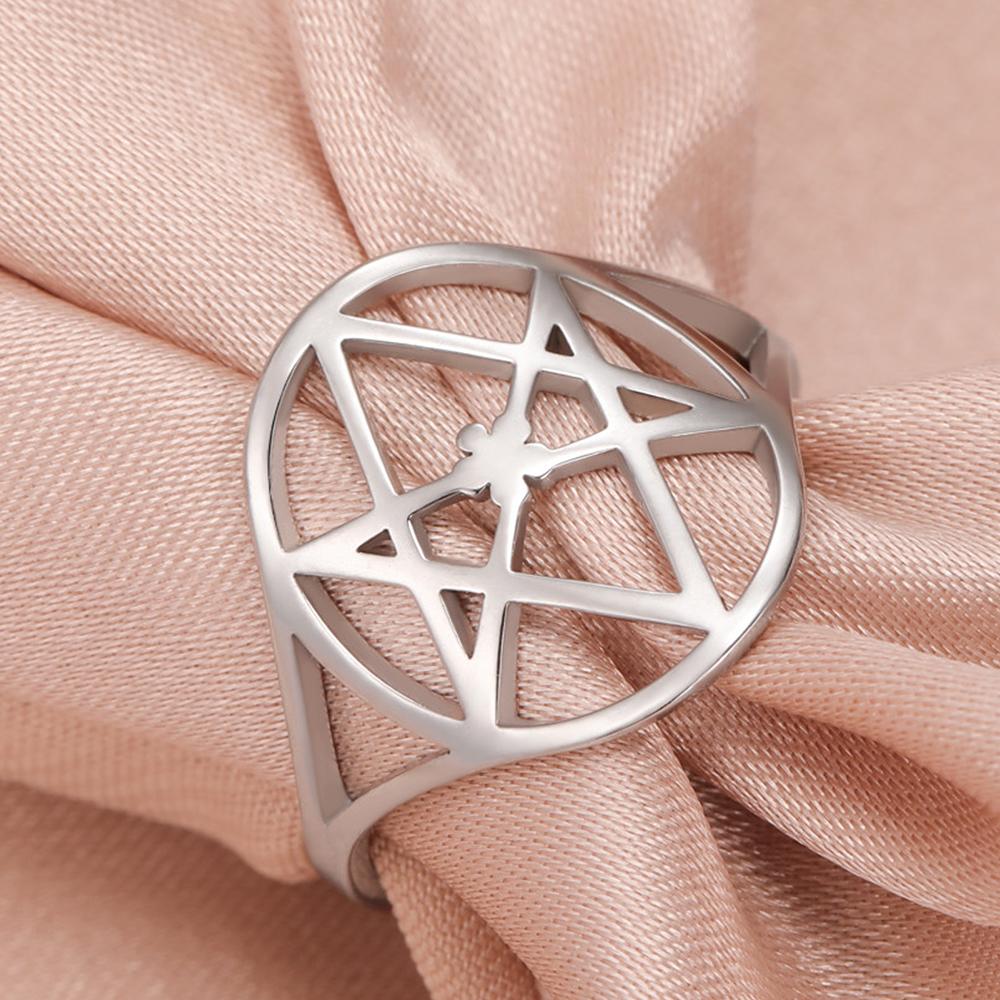 Dawapara Unicursal Hexagram Symbol Stainless Steel Ring for Men Women Thelema Sacred Geometry Spiritual Jewelry 7