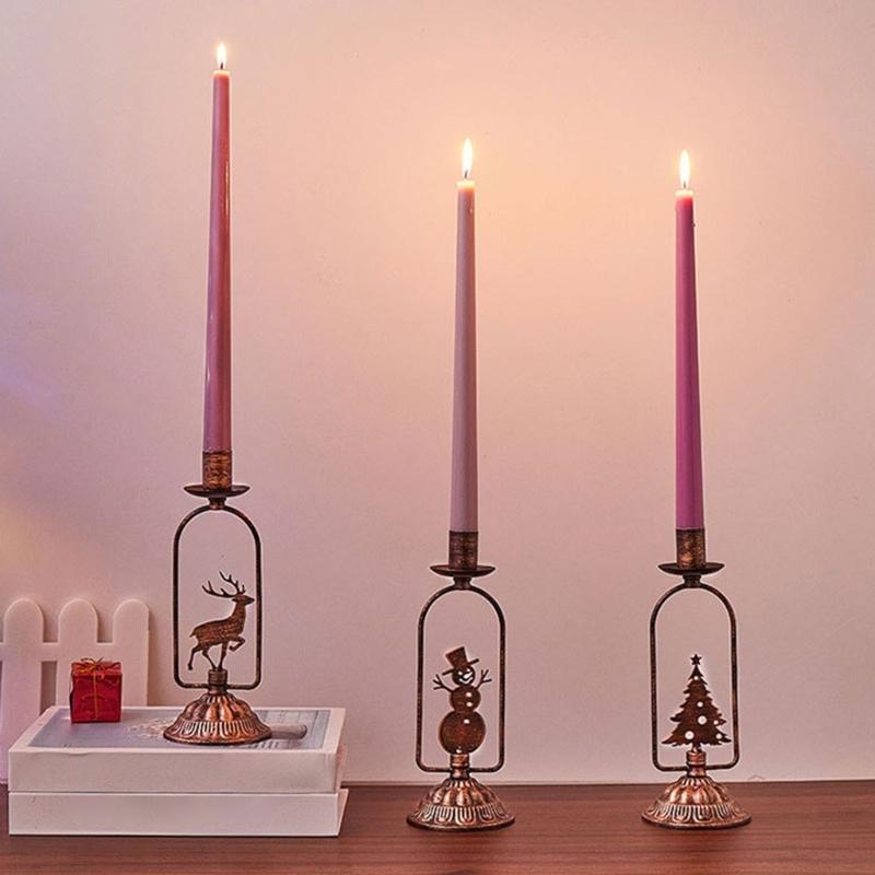 Set of 3 Stylish Metal Candle Stand with Seasonal Design Iron Texture Perfect for Indoor Outdoor Christmas Celebration