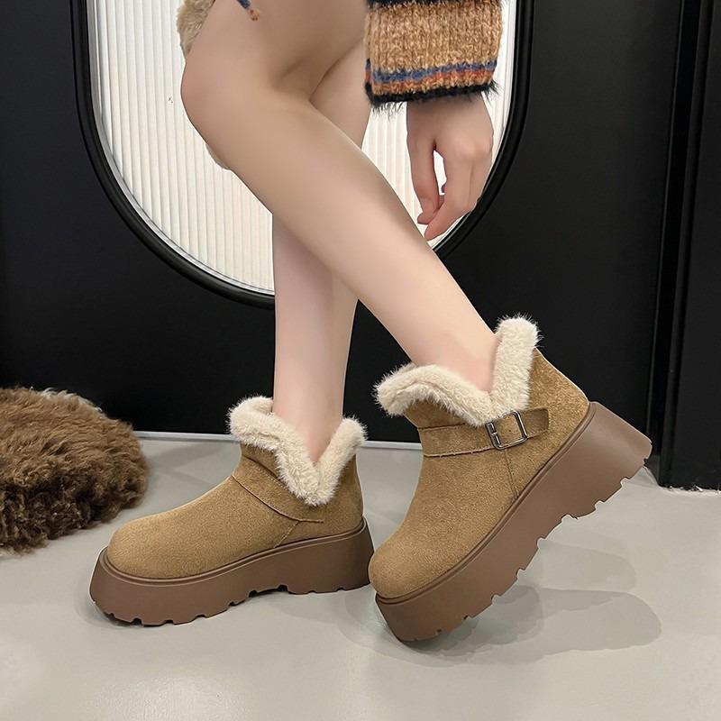 Retro sammet platå bekväma snöstövlar dam vinter ny mode trendig bältesspänne bomullsskor stor storlek
