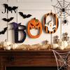Halloween Tiered Tray Decor Wooden BOO Ornaments for Tabletop Decor, Boo Letter Wood Signs Creative Decorations Festive Holiday Home Party Solid