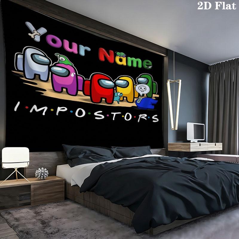 Among Us Custom Name Wall Tapestry Aesthetic Wall Hanging Printed Fabric Blanket Decorative Tapestries for Bedroom Living Room Home Decor