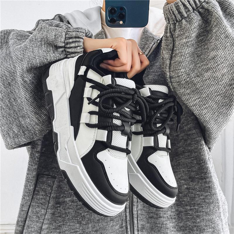 

Новые мужские классические модные высокие толстые подошвы для скейтбординга удобные мягкие баскетбольные кроссовки 39 чёрный/белый