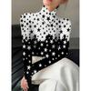 Women's Floral Printed Cheongsam Collar Slim-fitting Long-sleeved T-shirt, Elegant Long-sleeved Spring and Autumn Women's Clothing