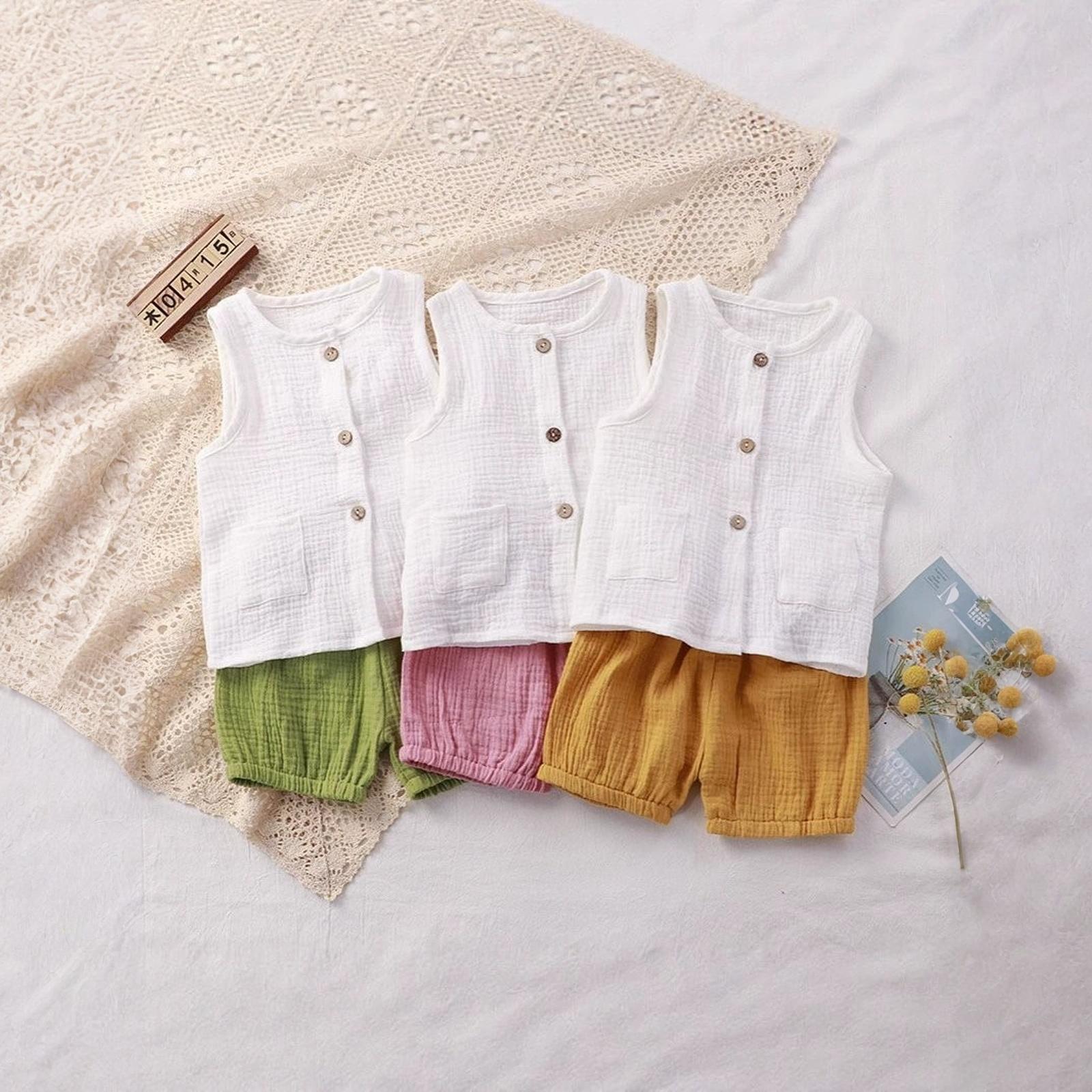 

Kids 2-Piece Sleeveless Top & Shorts - Double-Layer Pajamas 110 зелений