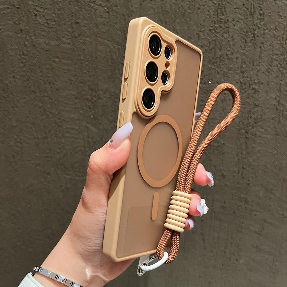 Šňůrka na zápěstí Magnetický Matný Průsvitný Kryt Pro Pro Samsung S26 S25 Ultra S24 FE S23 Plus Pro Magsafe Bezdrátové Nabíjení Kryt
