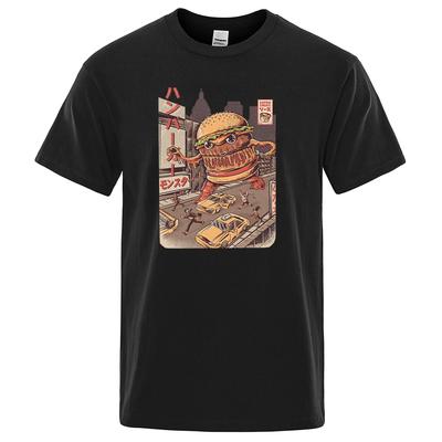 Japan Style Burgerzilla Prints T-Shirts Manscasual Soft Tshirts Fashion Oversize Clothing Loose Men Tshirts