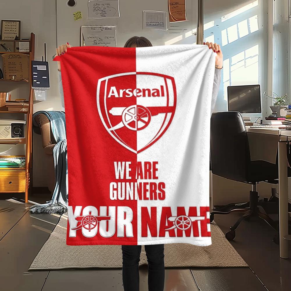 1PC Custom Name Arsenal Patterned Flannel Blanket Suitable For All Seasons for Home Decor Warmth and Comfort Gifts Holiday Present