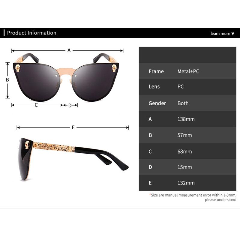 Vintage Rimless Cat Eye Sunglasses Women Men Luxury Designer Sun Glass Mirror Coating Relief Skeleton