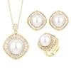 Jewelry Copper Bottom Gold-Plated Inlaid Gold White Pearl Square Temperament Set Women 16-12Mm