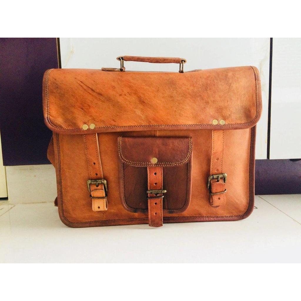 Vintage Skinnveske Herre Messenger Skulder Laptopveske Dokumentmappe Satchel