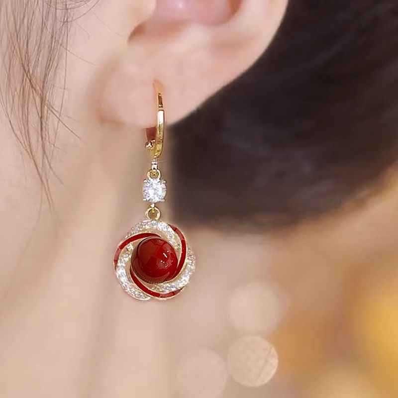 Japanese and Korean Trend Micro-inlaid Winding Ear Hook Unique Temperament Ear Buckle Literary and Retro Personalized Earrings