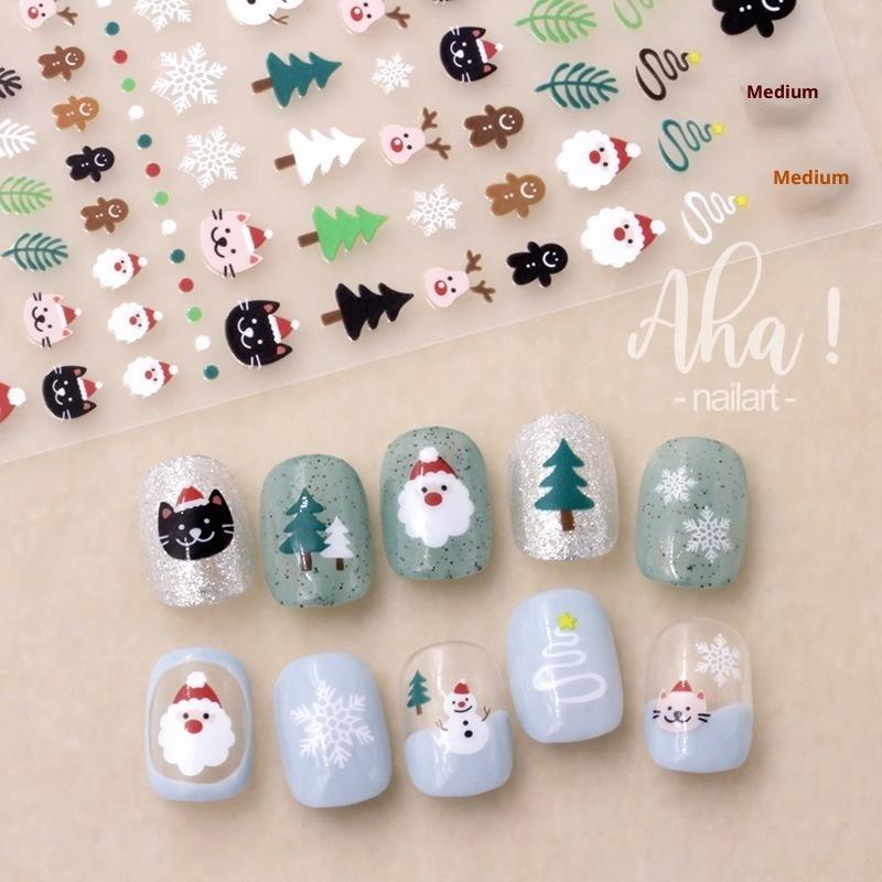 Christmas Nail Art Stickers Cartoon Santa Claus Snowman Snowflake Embossed Pattern Nail Sticker Nail Decals Manicure Decorations