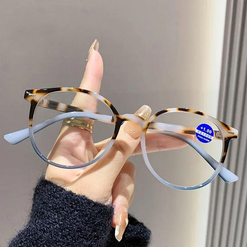 Fashionable Round Frame Reading Glasses Anti Blue Light Presbyopia Glasses Men'S And Women'S Farsightedness Glasses+100-+4.0