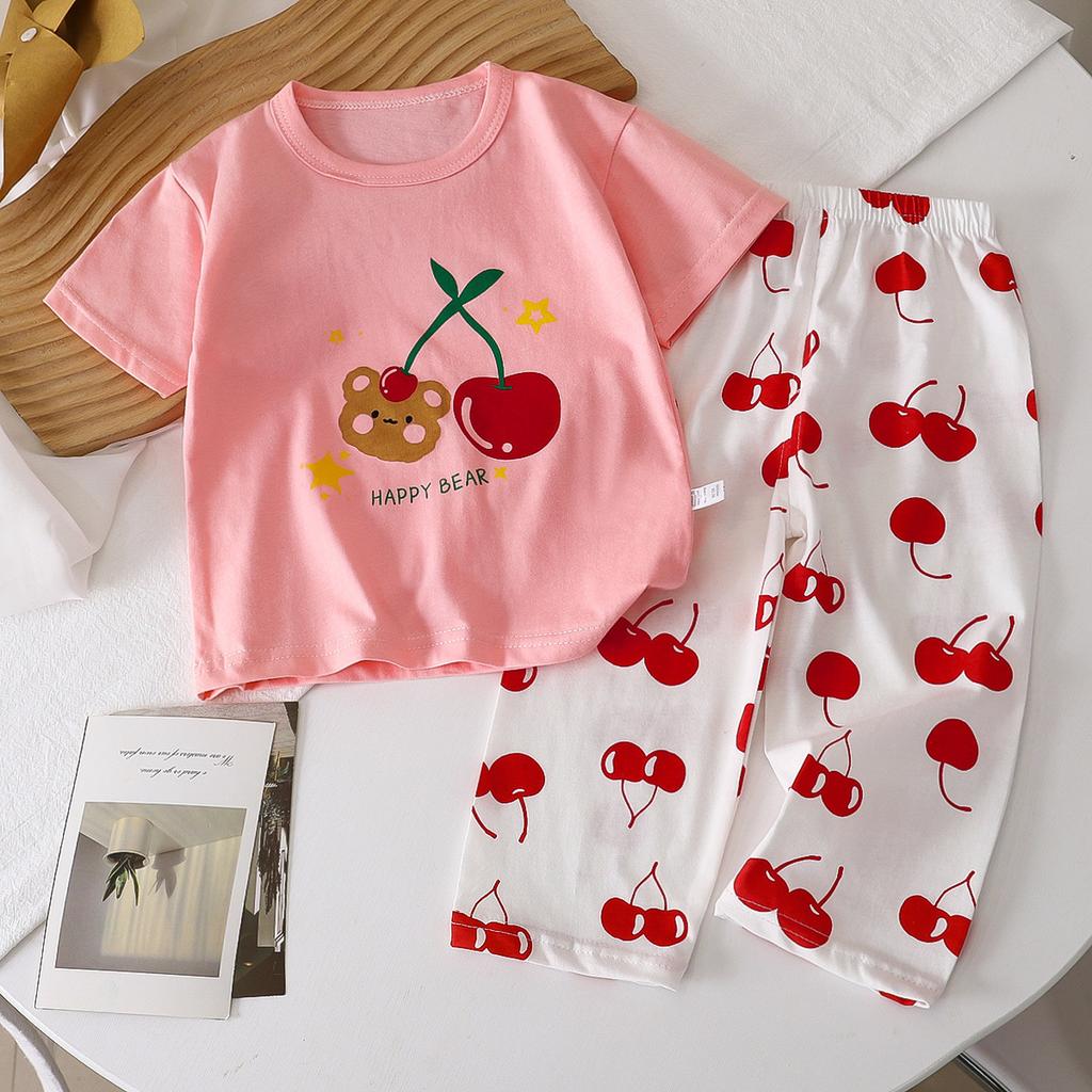 Kids Summer Cotton Short Sleeve Set Class A Baby Air Conditioner Clothes Boys Girls Home Pajamas