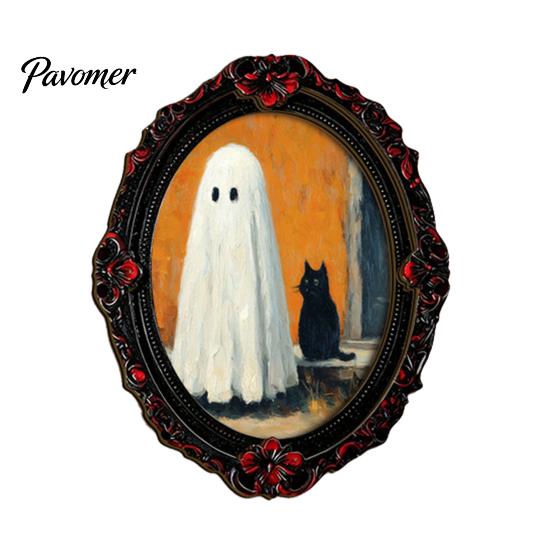 Indoor Halloween Theme Decorations Wooden Refrigerator Magnets, Vintage Gothic Oval Frame Fridge Magnets with Witch Retro Picture Decor Ghost