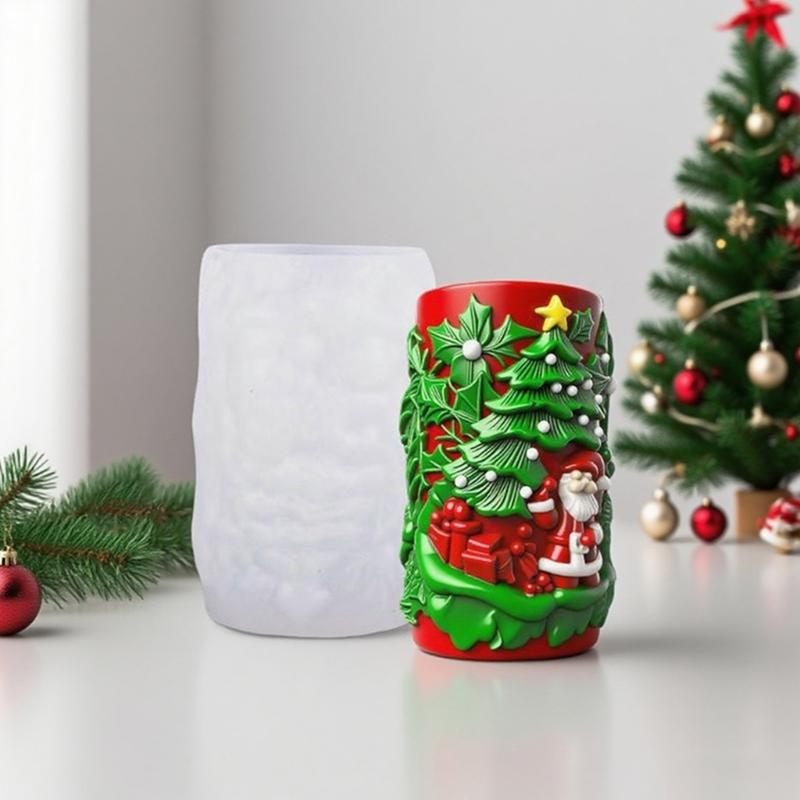 Santa Embossed Cylindrical Silicone Mold Holiday Candle Silicone Mould For Epoxy Resin Art Handmade Candle Soap Making