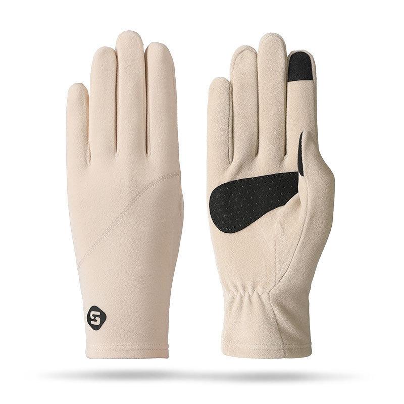 Autumn and winter German velvet thermal gloves women's windproof, cold-proof and non-slip electric vehicle high-elastic outdoor riding gloves