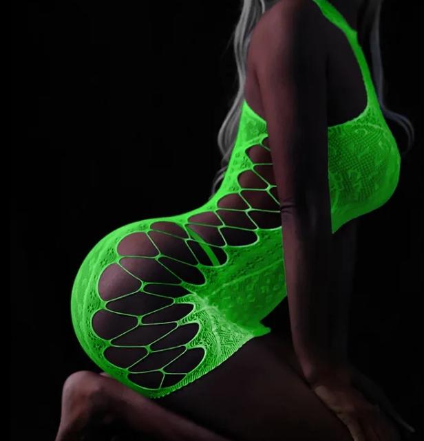 Glow In The Dark Mesh Bodystocking With A Hole Fluo Dress R.uni