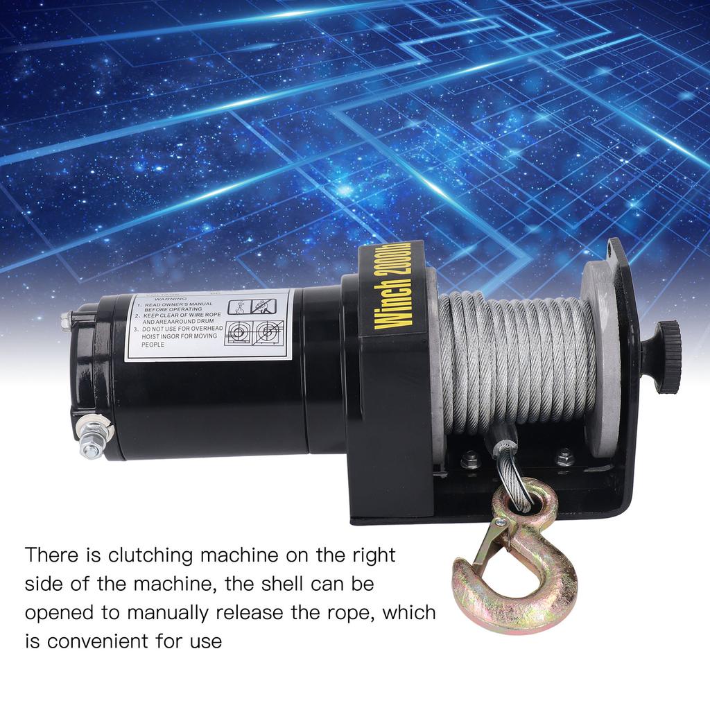 Electric Winch Kit 2000LBS Steel Wire Rope Copper Core Terminal Electric Winch with Alloy Steel Hook 24V