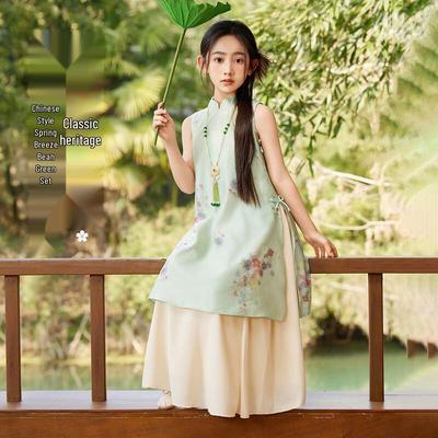 ASK JUNIOR Girls' Chinese Style Summer Two-Piece Set