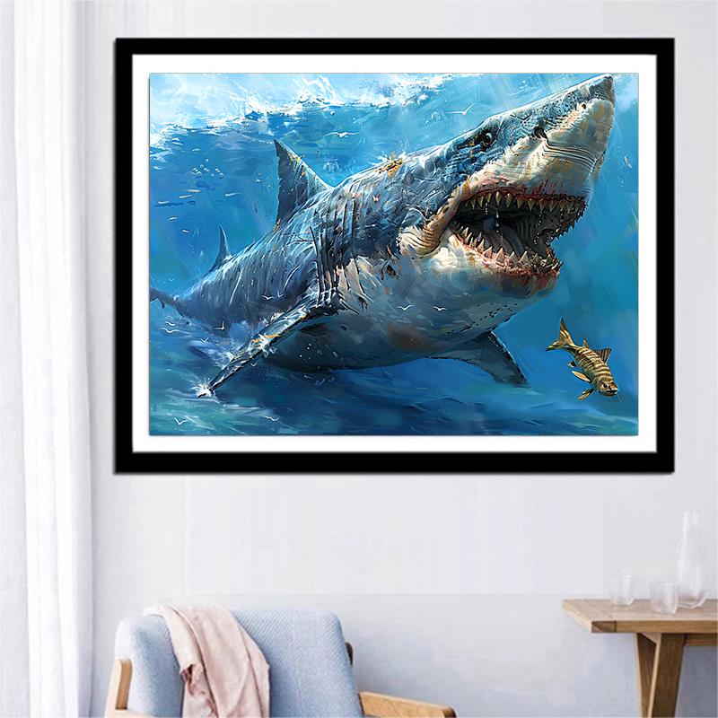 5d DIY Diamantmalerei Kreuzstich Meereswelt Hai Diamantstickerei Mosaik Vollrunde Bohrer Heimdekor Kunst