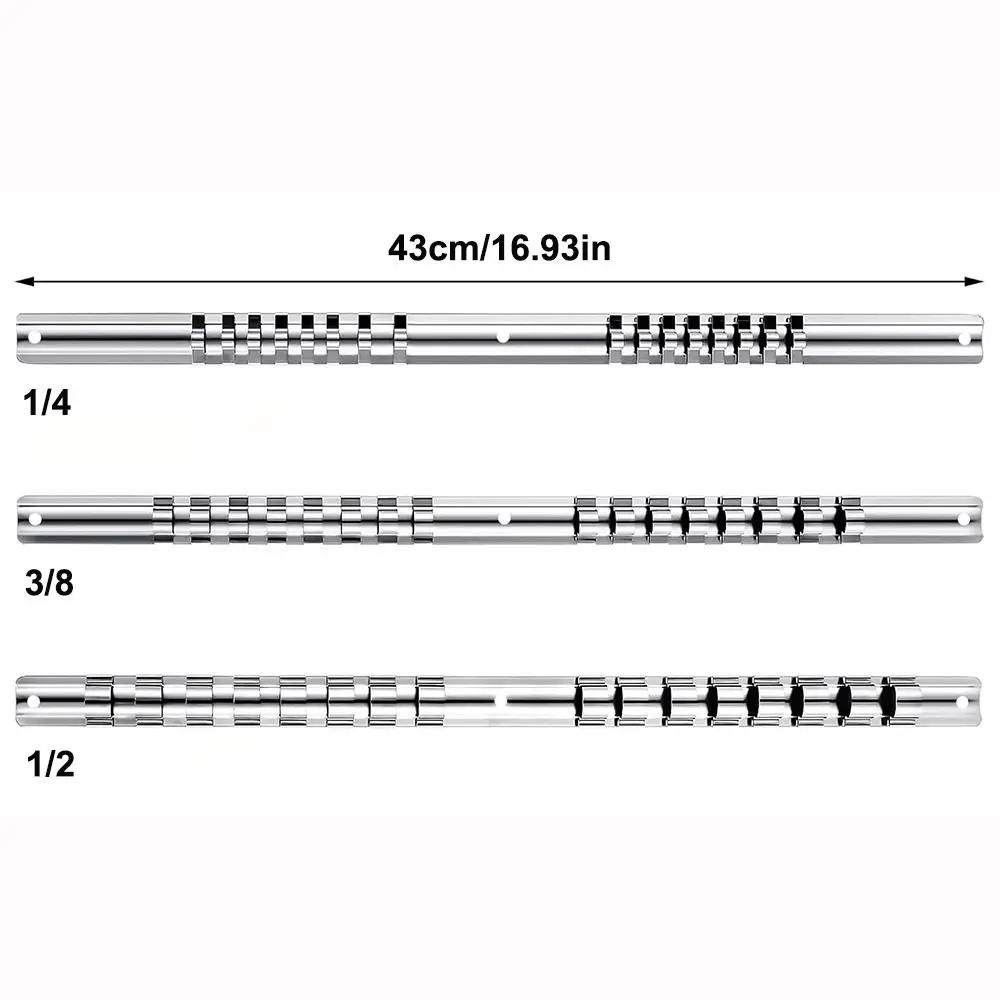 New 1/4 3/8 1/2 Inch Storage Rack Stainless Steel With 16 Clips Organizer Tray Mountable Sliding Stand