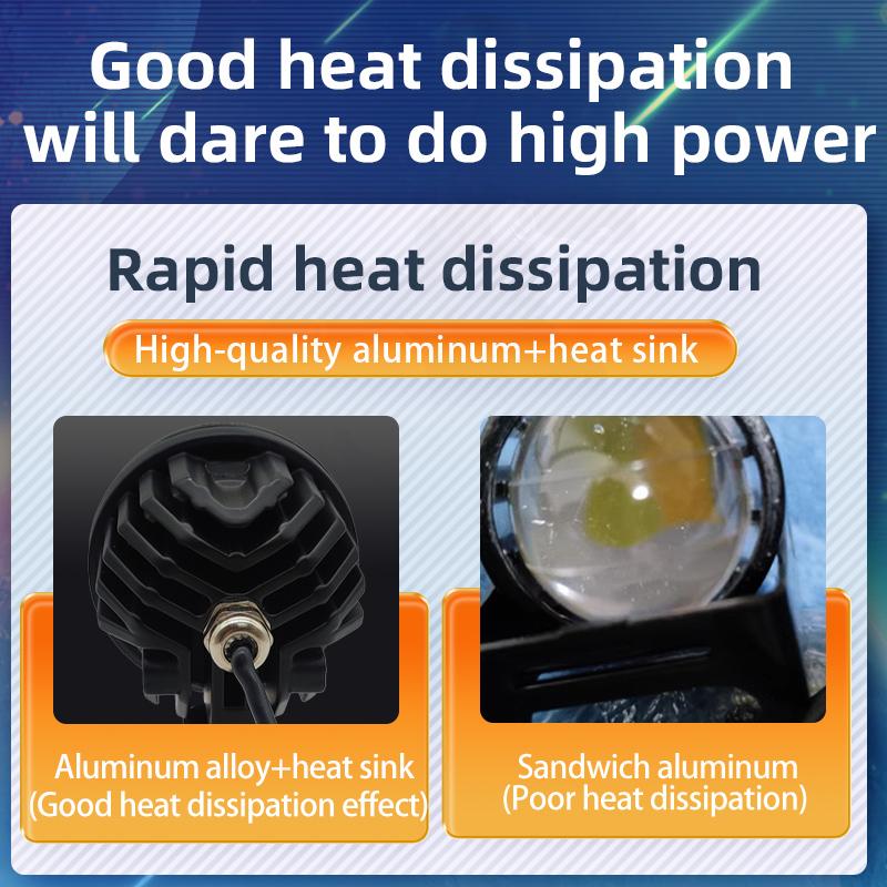 3 Lens Motorcycle LED Spotlights Headlamp Bulbs External Scooters Fog Lamp Projector Lens Dual Color Work Auxiliary Spot Light