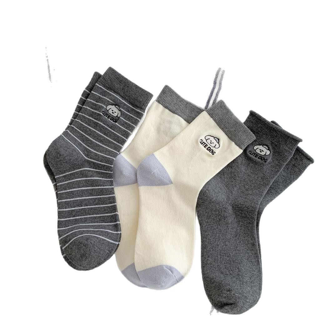 Early Autumn Puppy Socks Style Cute Socks College Style Comfortable Cotton Socks Medium Tube Socks Average Size Sweat Absorption