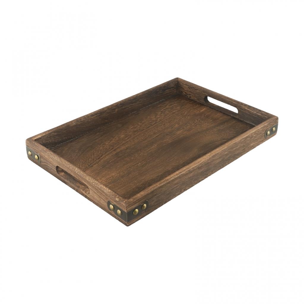 For Solid Wood Tray Set with Handles and Iron Corners for Serving and Display