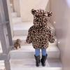 Winter Girls Warm Thick Jackets Fur Hooded Leopard Print Kids Cute Parkas Girl Outdoor Coats Baby Girl Zipper Overcoat 2-10Years