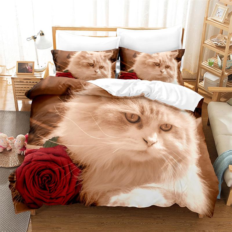 Uroczy Kot, Pies Pościel Kwiatowe Zwierzę Młodzieżowa Poszewka na Kołdrę Puchową Damska Poszewka na Kołdrę Puchową Sypialnia Wspaniała Pościel Zestaw Poszewek na Kołdrę King/Queen