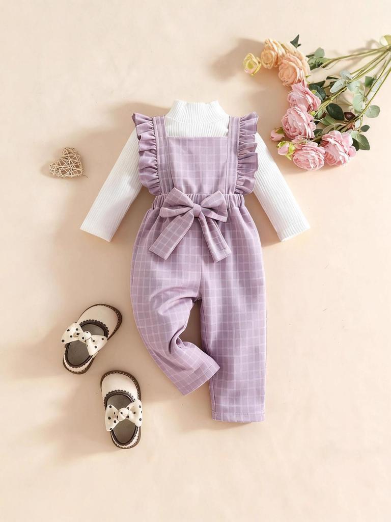 Cozy Autumn/Winter Baby Girl Fashion Set: High Collar Long Sleeve Top & Lace Pants