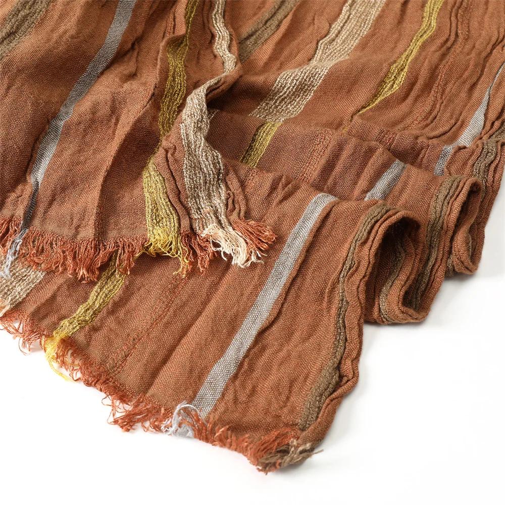 Fashion Men Cotton Linen Striped Scarf
