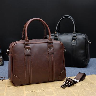 Male Bag PU Leather Briefcase Business Handbag Travel Messenger Bags Boys Vintage Shoulder Bag Large Capacity Coffee