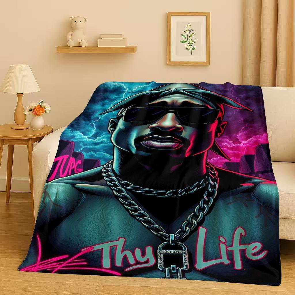 3D Rap Tupac 2pac Hip-Hop Music Rapper Catnap Flannel Blanket,Soft Plush Throw for Home Bedroom Bed Sofa Cover Kid Gift Picnic
