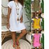 2025eBay Amazon Wish Summer Loose Solid Color Short-sleeved V-neck Cotton and Linen Dress Women's Dress