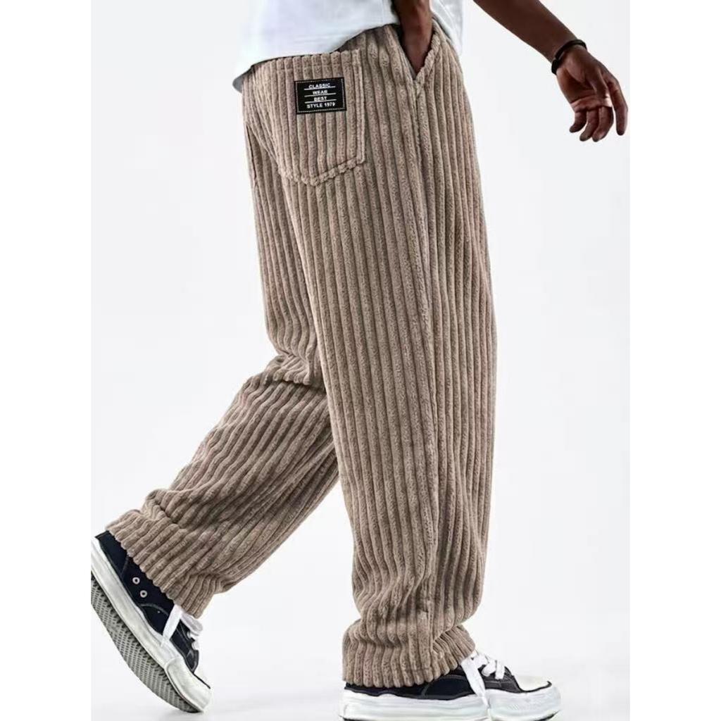 Herren American-Retro Vertikal gestreifte Cordhose - Lockere gerade geschnittene Freizeithose für Herren
