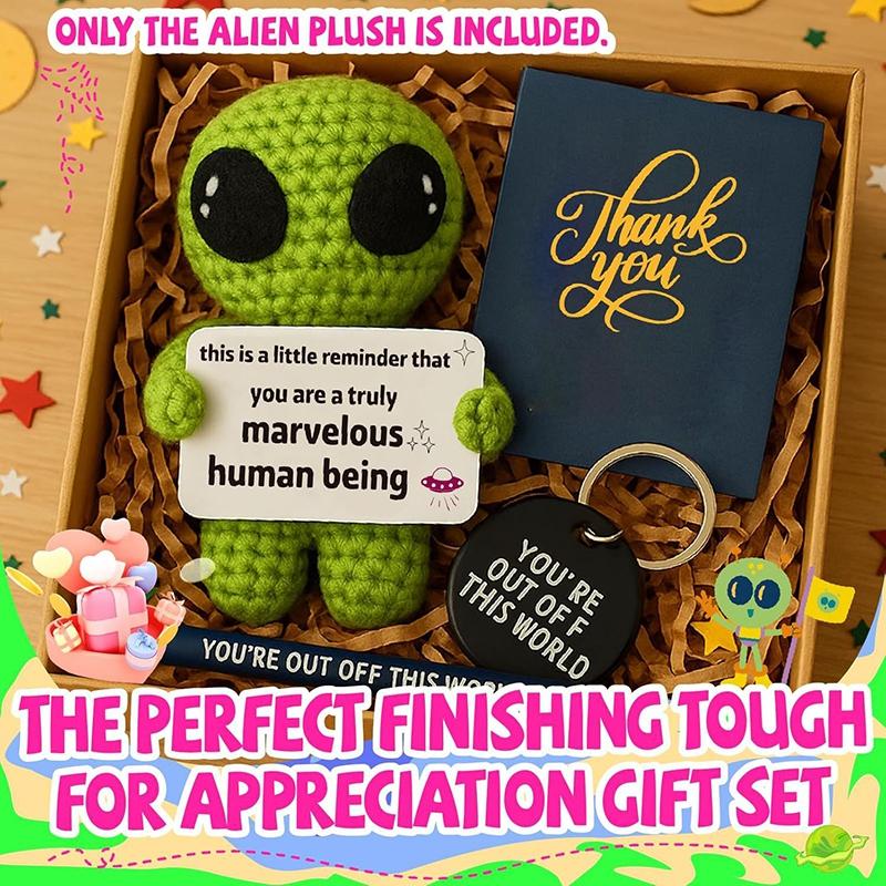Funny Alien Crochet Doll With Cards Positive Energy Crocheted Earth Desktop Ornament Handmade Knitted Cow Doll  Home Room Decor