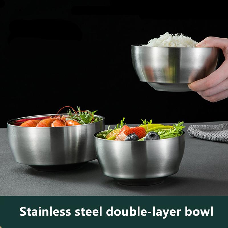 Stainless Steel Double Layers Thickened Bowls Anti-scalding Thermal Insulation Rice Bowl Food Container Kitchen Metal Tableware