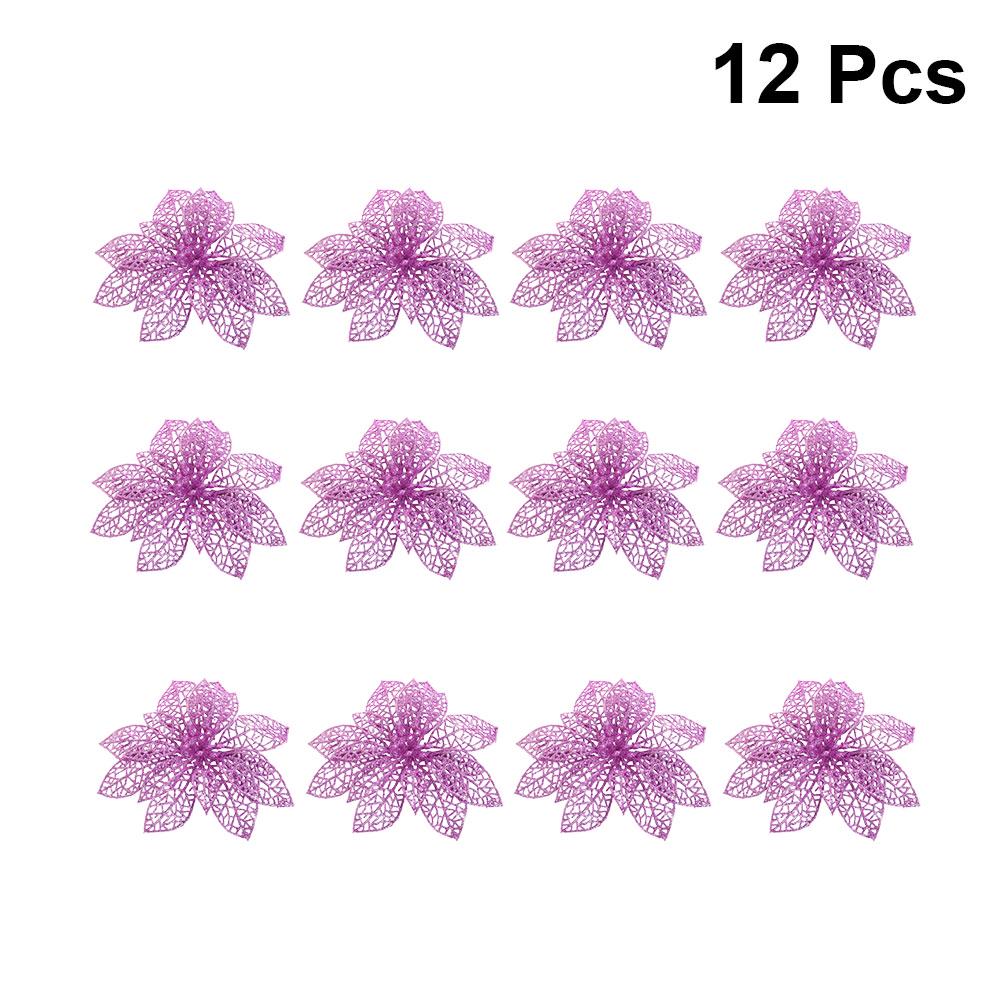 10pcs Christmas Glitter Poinsettia Flowers Tree naments Flower Artificial Decoration Tree nament Xmas Party Supplies