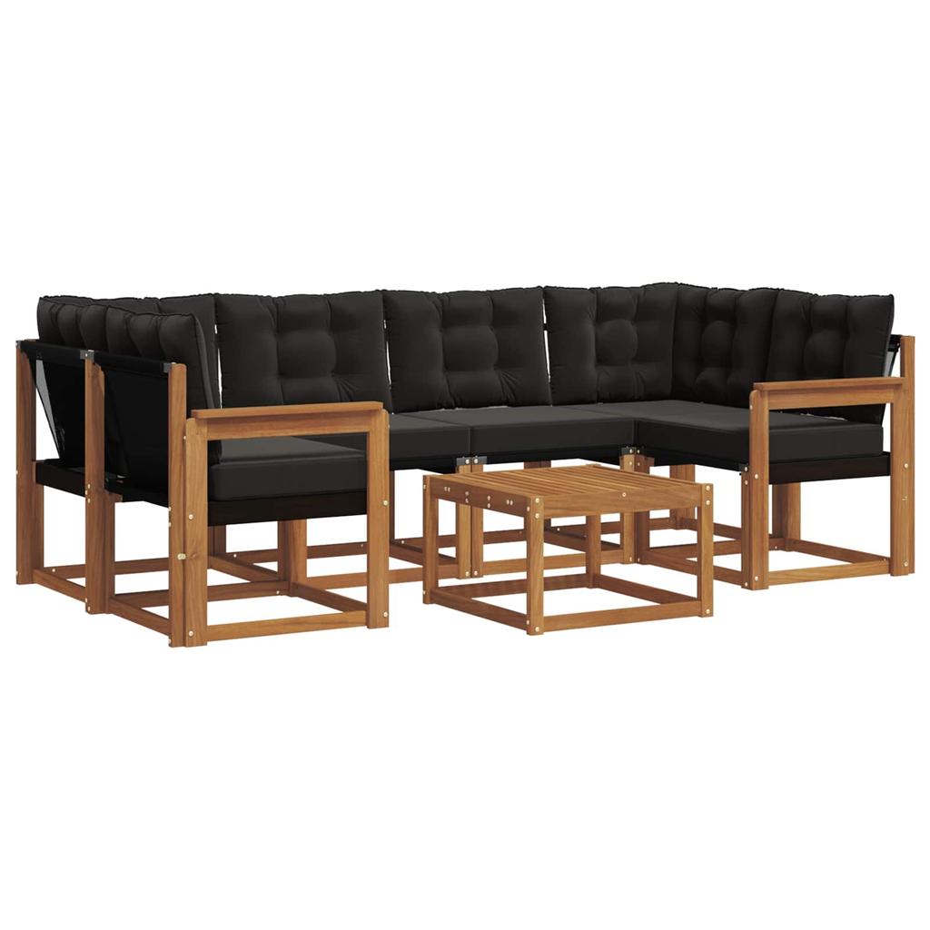 Outdoor Sofa Set with Cushions 7 Pcs Natural and Black