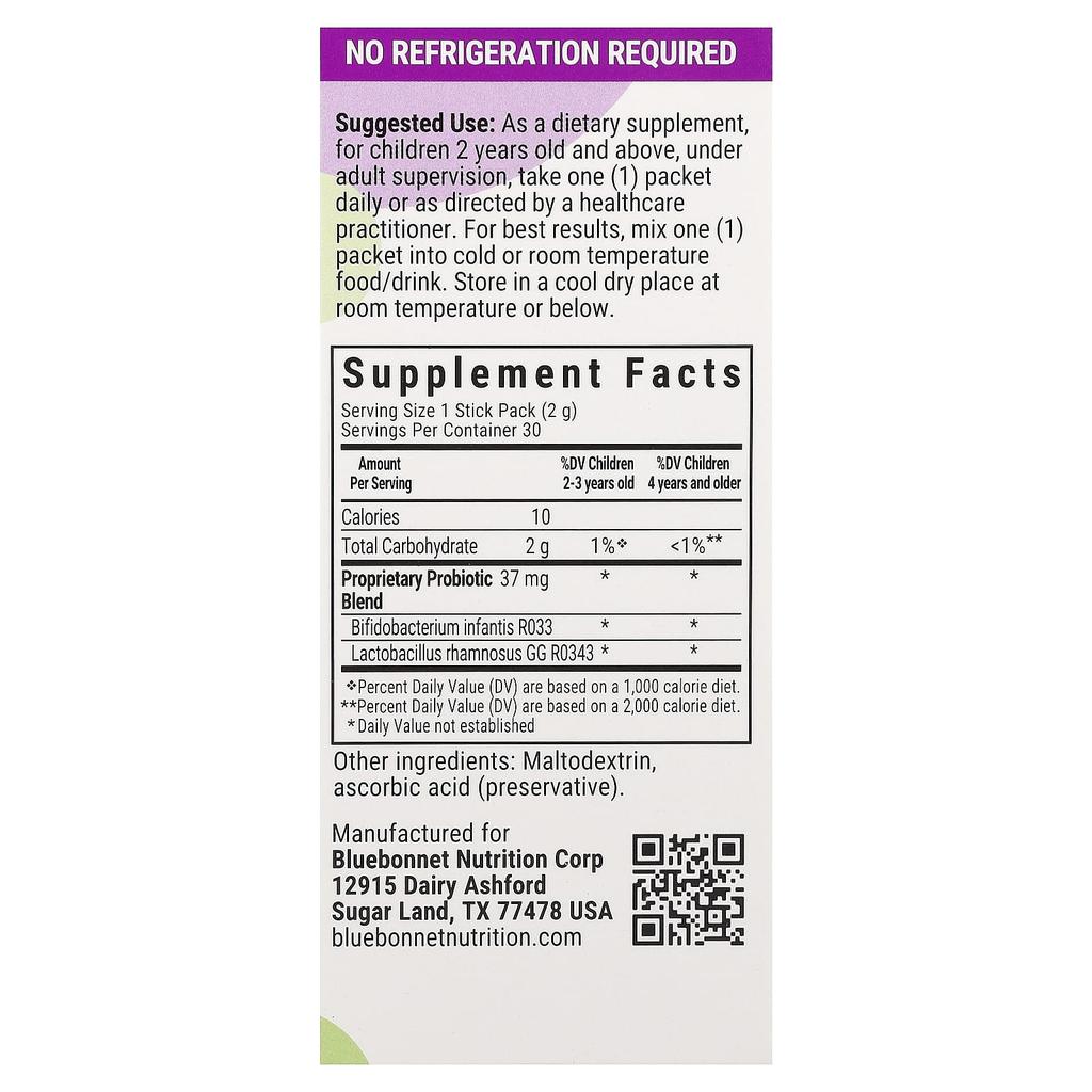 Bluebonnet Nutrition, Children's Probiotic, Ages 2+, Unflavored, 30 Stick Packs, 2g (0.07oz) Each