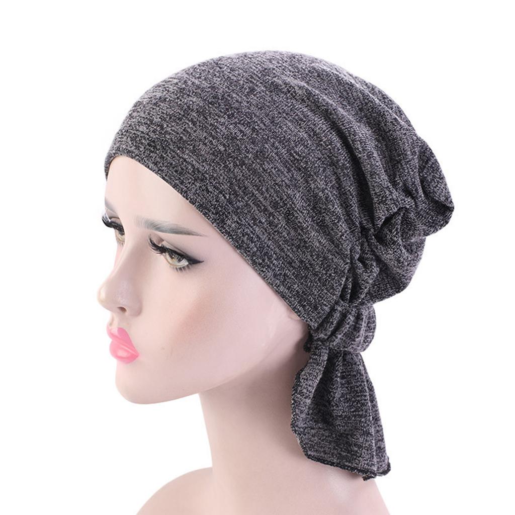 Women Summer Beanies Cap Solid Color Turban Hat Elastic Pre-Cross Chemo Covers Caps Muslim Headwraps Windproof Bandanas