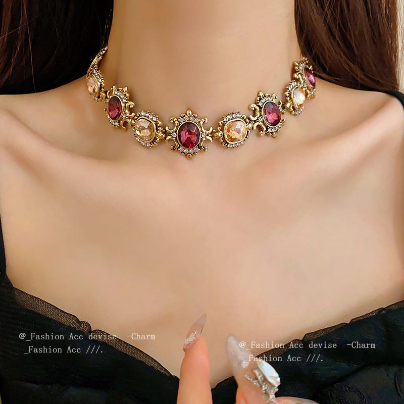 Set Collana Patchwork di Strass Vintage - Gioielli Clavicola Stile Corte Retrò