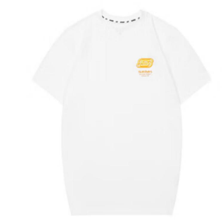 Skechers Logo Pattern Design Versatile Round Neck Pullover Short Sleeve T-Shirt Unisex Tops Bright-White L224U137-0019