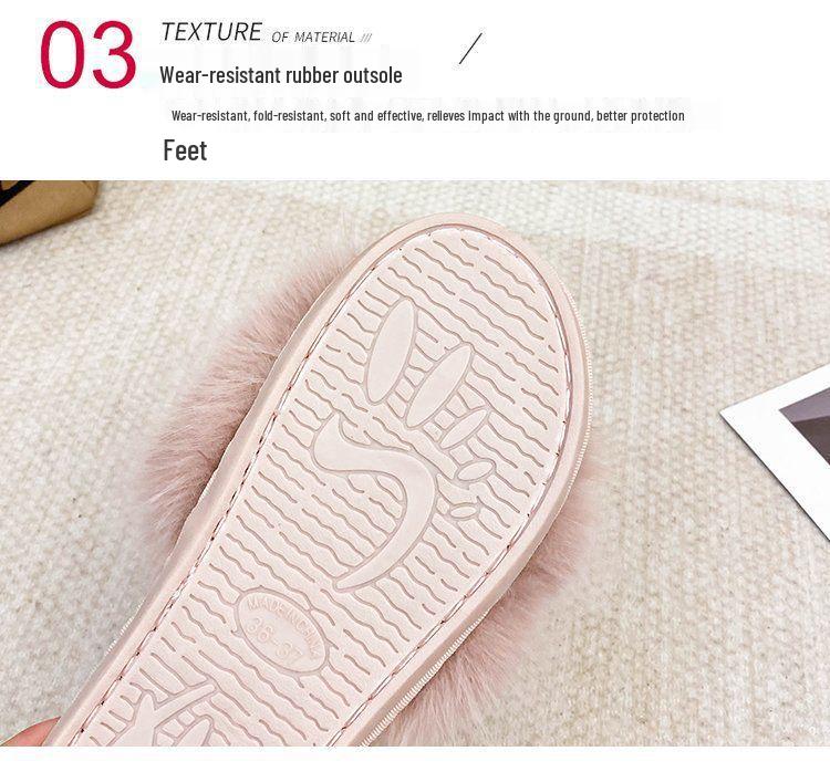 2026 Autumn/Winter Women's Silent Plush Cotton Slippers - Furry, Solid Color, One-Word Design, Indoor/Outdoor Wear.