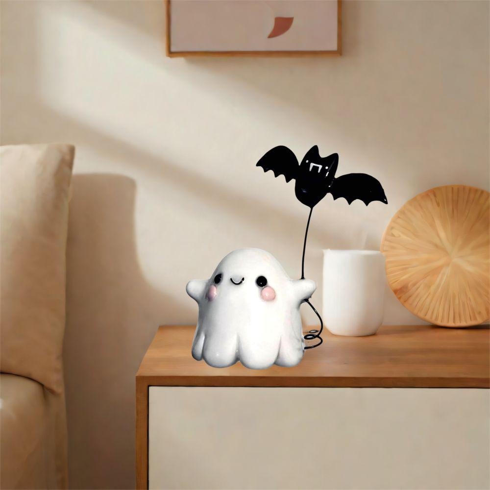 Creative Resin Ghost Bat Ornaments Cute Mini Ghost Bat Statue Decorative Halloween Decoration for Home
